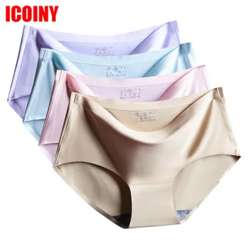 

4 pcs/Pack Solid Ladies Women Seamless Panties Ice Silk Underwear G String Underpants Sexy Lingerie Briefs Hipster Intimates