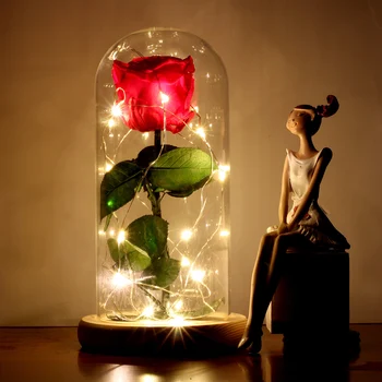 

Beauty And The Beast Rose Real Flower Christmas Decorations For Home Preserved Rose Metal Rose Enchanted Rose With LED Lights