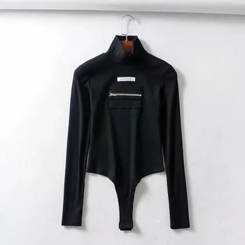 

Sexy Turtleneck Thong Bodysuit Women Ribbed Knit Long sleeve Bodysuit Top Autumn Winter Leotard