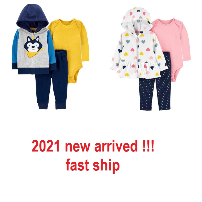 Baby Girl Clothes Set 2021 Fall Long Sleeve Zipper Cartoon Jacket+Romper+Pant Newborn Boy Outfit 6-24M vintage Baby Clothing Set