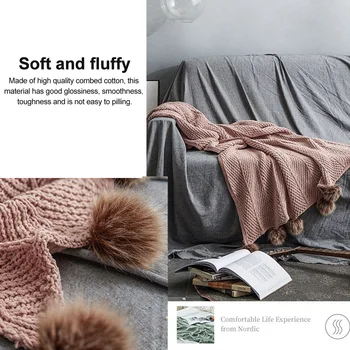 

With Pompom Living Room Super Soft Couch Solid Knitted Warm Crochet Fashion Photo Props Throw Blanket For Sofa Bed Office Car