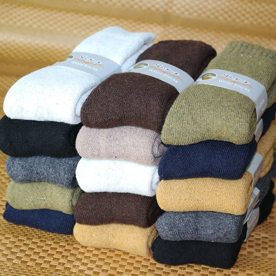 Winter Men's Merino Wool Long Socks Thick Warm Large Size High Quality Harajuku Retro Snow Casual Antifreeze Pure Cashmer 5 Pair