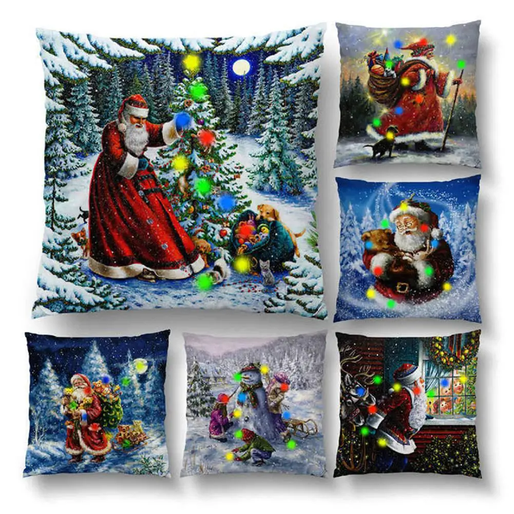 

Merry Christmas Cushion Cover Led Simple Happy New Year Pillow Case