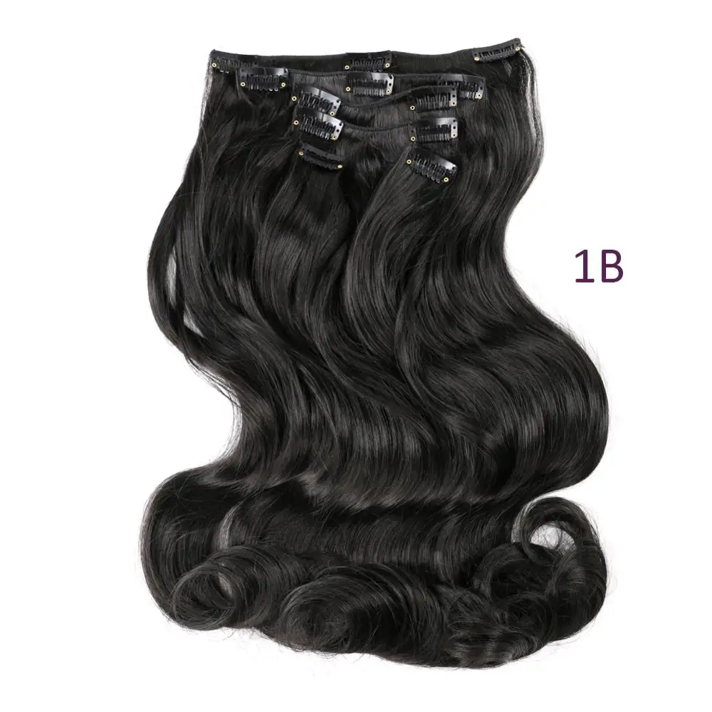 Synthetic Hair 22inch 12clips Hairpiece Body Wave Synthetic High Temperature Fiber Black Brown Ombre Clip In Hair Extensions