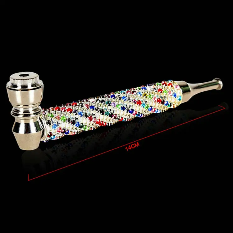 

Exquisite with Diamond Pipe Smoke Metal Pipes Beautiful Portable Fashion Creative Smoking Pipe Herb Tobacco Pipes Gifts