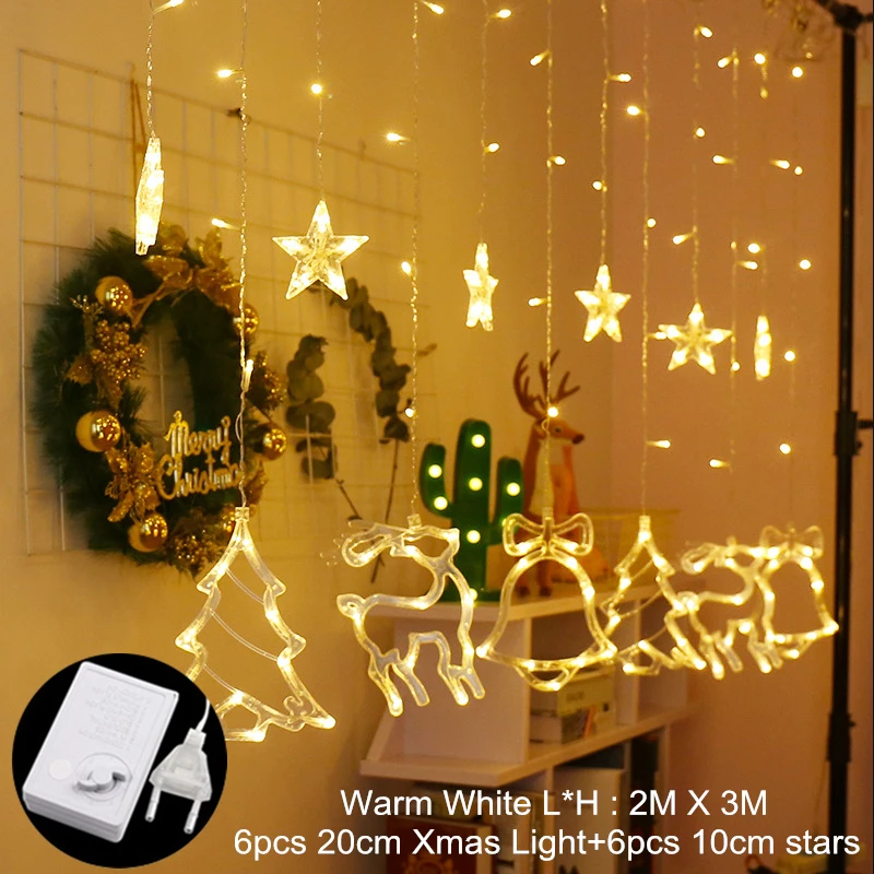 Рождественские украшения для дома, занавеска, Сказочная гирлянда, светодиодный светильник, гирлянда, Рождественский светильник, декор для елки,, Navidad орнамент, Q - Цвет: 0125-Warm