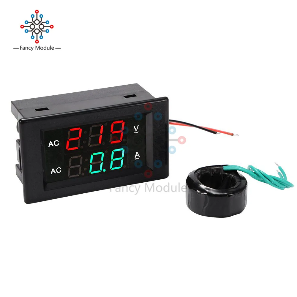 Diymore AC 60-300 V 100A цифровой вольтметр Амперметр Красный зеленый двойной светодиодный тестер с катушкой