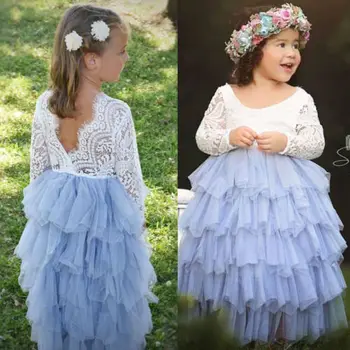 

Kid Baby Girl Dress Party Pageant Formal Dresses Tulle Tutu Laces Backless Dress