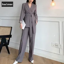 

Womens Spring New Fashion High Street Suits Sets Korean British Style Casual Elegant Blouse Straight Pants Two-Piece Suit