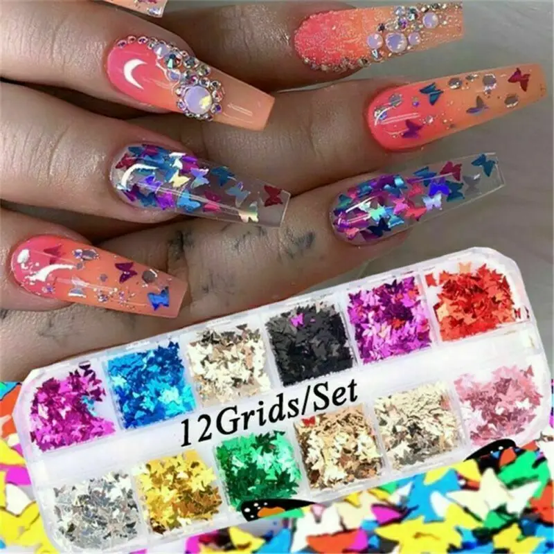 

1 Box Nail Glitter Paillette Butterfly Sequins Flakes Holographic Laser 3D DIY Sparkling Manicure Nail Art Decoration Slice