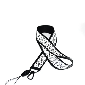 

30pcs/lot Black Lanyard Geometric Reflection Phone Lanyards Creative Keychain Strap Document Badge Hang Rope A145