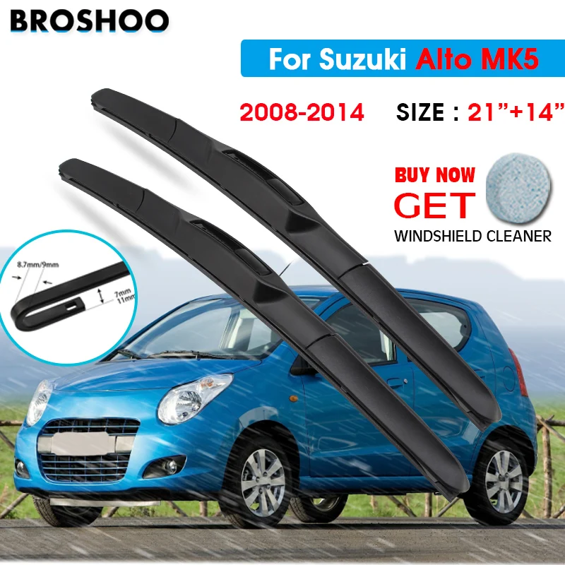 

Car Wiper Blade For Suzuki Alto MK5 21"+14" 2008-2014 Windscreen Windshield Wipers Blades Window Wash Fit U Hook Arms