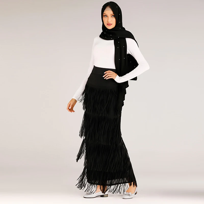 Plus Size Long Pleated Skirt Winter Tassel High Waist Long Skirt Clothing Jupe Longue Femme Ladies Skirts For Women