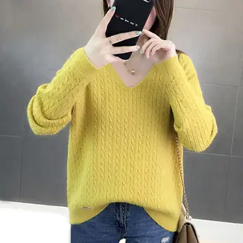 

Women Fashion Sweater Sweet Knit Pullover Autumn Winter Loose V-neck Sweaters