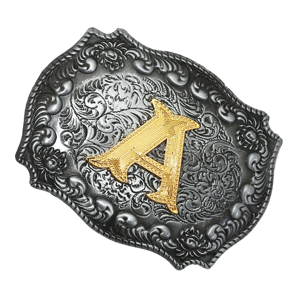 Fashion Vintage Golden Letter & Floral Initial Letters A-Z Mens Hip Hop Cowboy Waist Belt Buckle Indian Metal Customized Buckle brown belt Belts