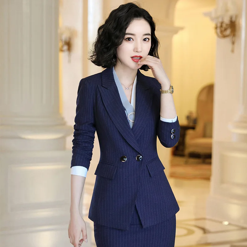 

S-4XL Large Size Women's Striped Suit Suit Business Work Self-cultivation Professional Wear Autumn and Winter New Elegant