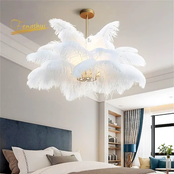 

Nordic Fashion LED Pendant Lights Ostrich Feather Pendant Lamp Bedroom Living Room Restaurant Lighting Home Decor Hanging Lamp