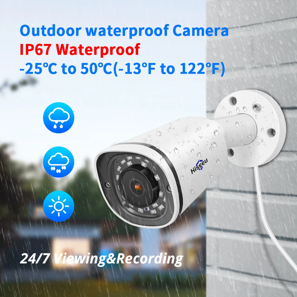  Hiseeu 4K 8MP POE IP Camera Outdoor Waterproof Audio CCTV Bullet Camera SD Card Slot Motion Detecti - 4.00027E+12