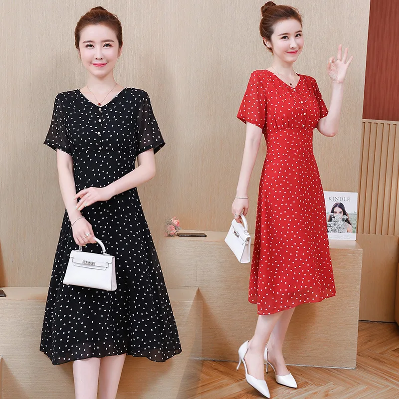 

Large Size Dress Fat Mm Elegant by Age Polka Dot Dress 2019 Summer New Style 200 Loose-Fit Skirt