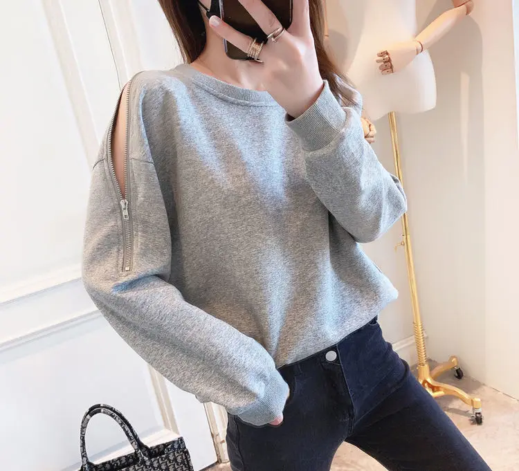 zipper cold shoulder sweatshirt