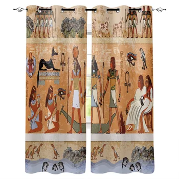 

Egyptian Mural Window Curtains LivingRoom Kitchen Curtains for Bedroom Left and Right Biparting Open Curtains