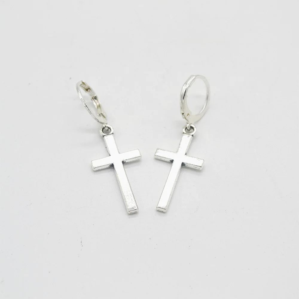 Punk Charm Jewelry Metal Ring Earrings Hanging Exaggerated Cross Pendant Earrings for Women Party Jewelry Earrings - Окраска металла: Silver