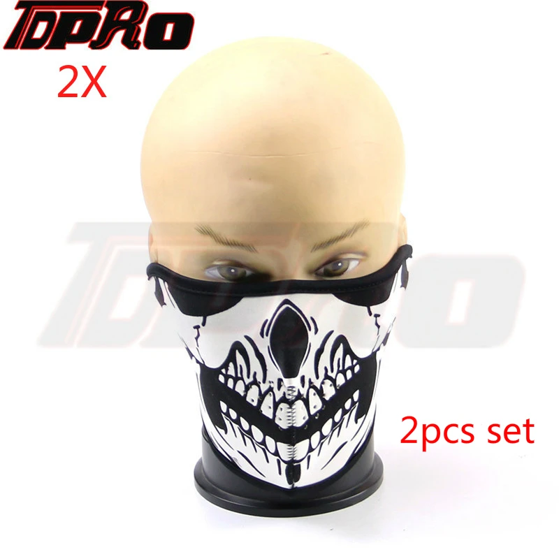 

2Pcs TDPRO Motorcycle Face Mask Neck Cover with Skull Image Balaclava Cycling Bike Ski Outdoor Cap Headband Halloween Ghost