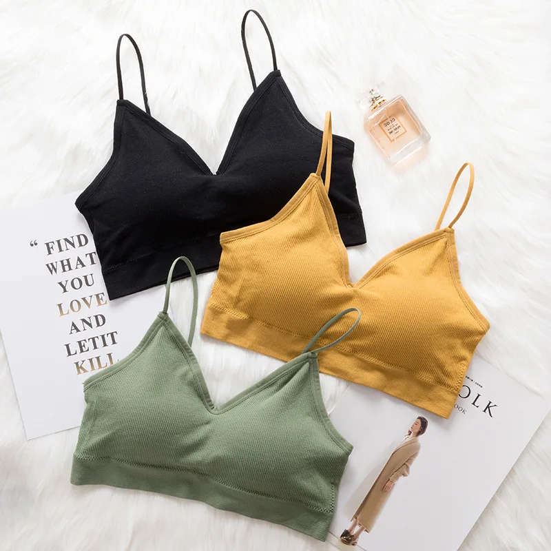 

Wasteheart New Women Fashion Green Yellow Bralette Wireless Padded Full Cup Stundent Maiden Bras Underwear Cup A B Female Bras
