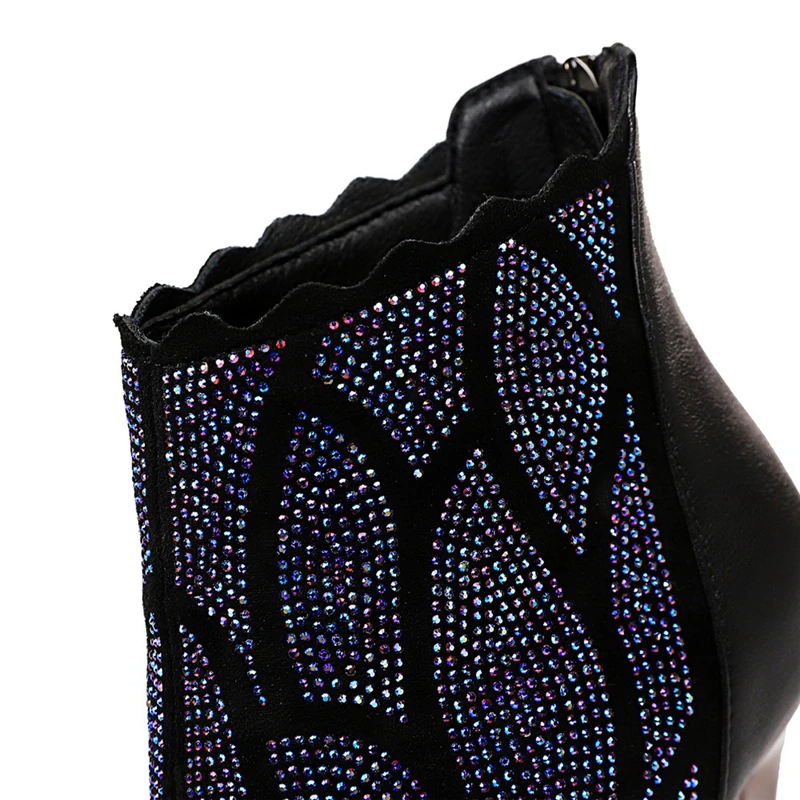 Spring Luxury Women Sparkly High Heels Bling Crystal Ankle Boots Winter Fur Designer Rhinestone Boots Exotic Dancer Shoes