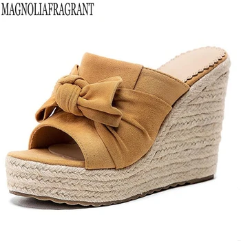 

new Women Sexy Wedge Heels 2020 Summer Sandals Slope Word Sandals Muffin Bottom Shoes women Wild bow sandalia feminina hy454