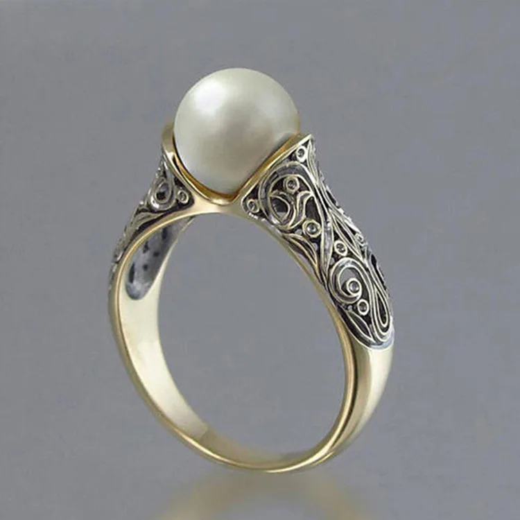 CHUHAN Exquisite Vintage Inlaid Pearl Ring Gold Plated Ladies Jewelry Wedding Engagement Rings for Women | Дом и сад