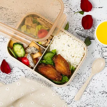 

Lunch Box Picnic Wheat Straw Bento 3 Compartment Meal Storage Lunch Container Food Prep Kitchen Dinnerware Portable Food Box