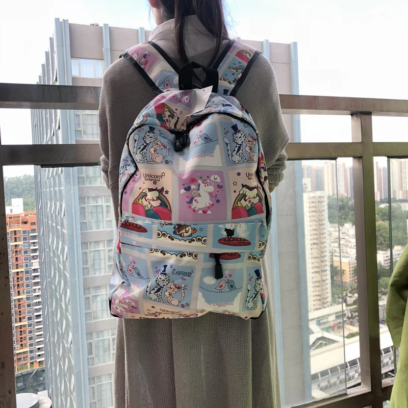 

Cute Unicorn Horse Gemini Cartoon Canvas Backpack Travel Plush 15*29*40cm Kitty Bag