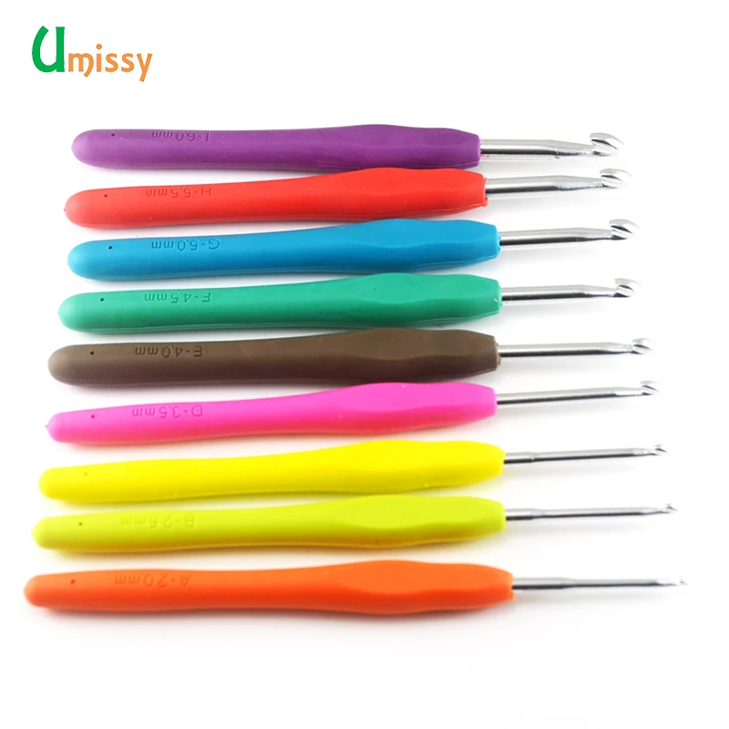 

9pcs Crochet Hooks Kit Knitting Needles For Knitted DIY Soft TPR Handle Crafts Needlework