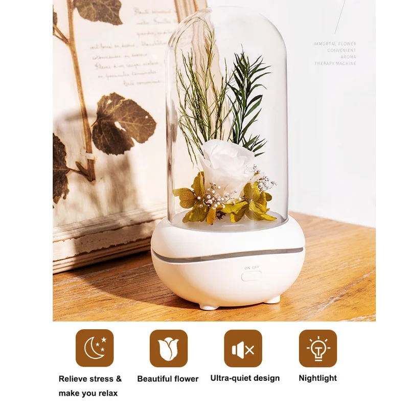 Preserved Rose Lamp Christmas LED Rose Lamps Aromatherapy Mechine Aroma Essential Oil Diffuser Unique Present for Birthday Gift