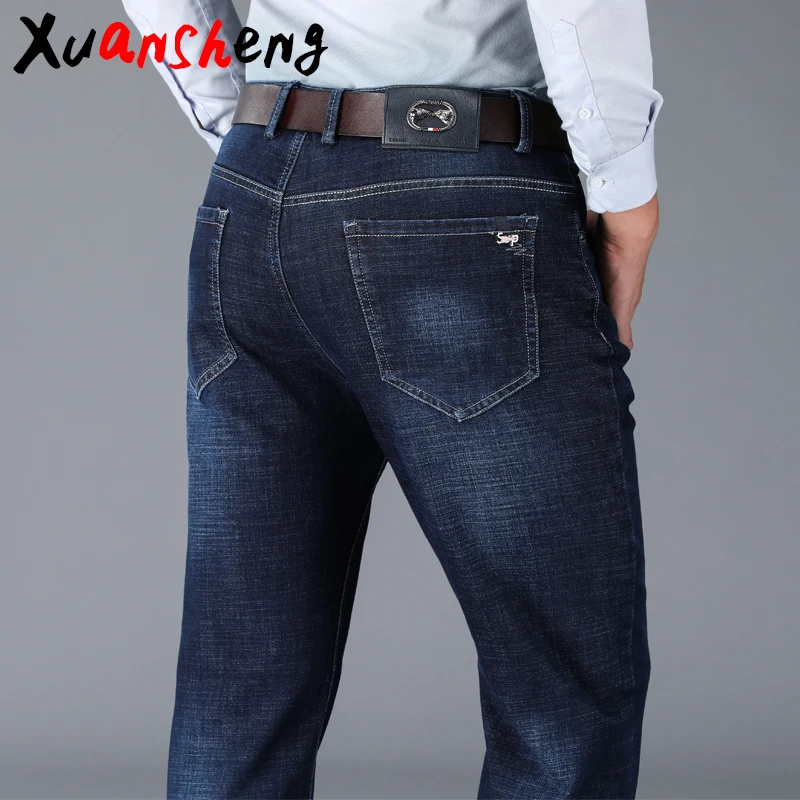 Xuan Sheng, джинсы с высокой талией, мужские, новинка, толстые, тянущиеся, свободные, брендовые, синие, черные, Бизнес Стиль, для работы, классические, длинные штаны, уличная одежда, джинсы
