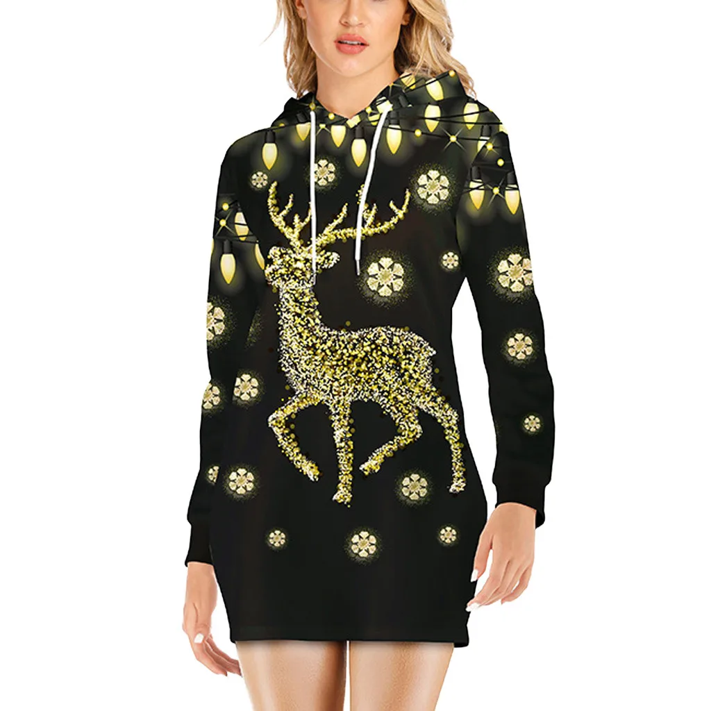 

Womail Christmas Dress Women Costume Print Woman Long Hooded Dress 2019 Halloween Dresses Autumn Winter Long Sleeve