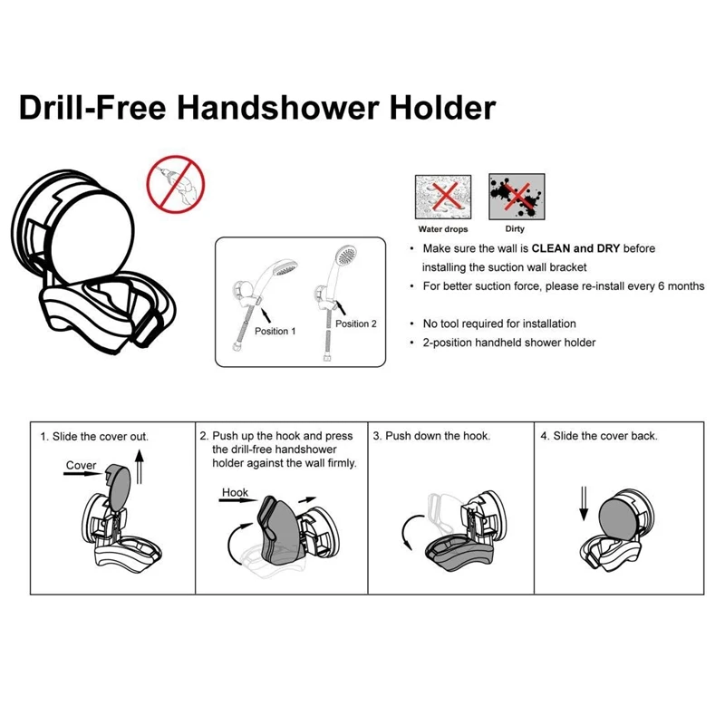 

Vacuum Suction Cup Shower Head Holder 2 Spray Angle Handheld Shower Head Bracket Wall Mount Holder with Reusable Adhesive Stick