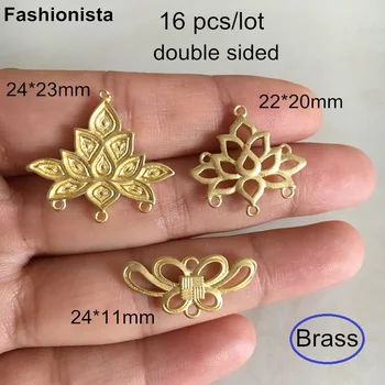 

16 pcs - Double Sided Brass Lotus Charm Jewelry Link,Filigree Brass Connectors For Earrings Making,Multi-loop Jewelry Connectors