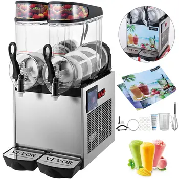 

VEVOR 110V 700W 24L Commercial Slushy Machine 2-Bowl Freezing Ice Drink Margarita Slush Maker for Shops Supermarkets Restaurants