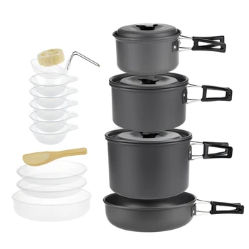

Aluminium Alloy Camping Pot Set 5 Person Outdoor Cookware For Camping Hiking Picnic Utensil With Tableware