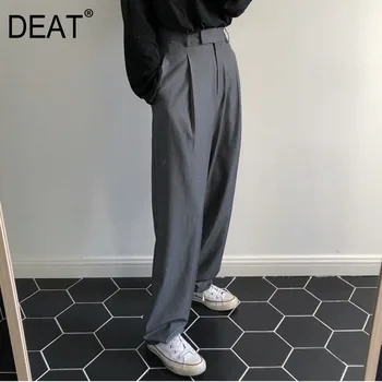 

DEAT 2020 New Spring Summer Solid Color High Waist Simple Wide Leg Pants Women Casual Temperament Suit Trouser Tide PE016