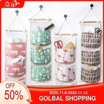 

Creative Cotton and Linen Storage Hanging Bag Hanging Multi-Layer Hanging Pocket Storage Bag Fabric behind the Door Wall Mounted