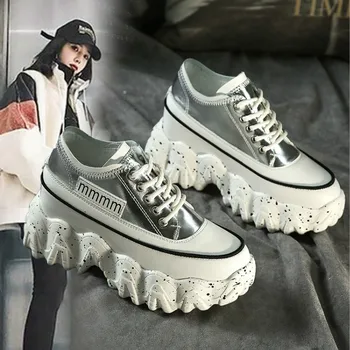 

Shoes White Female Chunky High Heel Sneakers Spring 2020 New Womens Wedges Shoes Platform Sneakers Black Shoes For Women