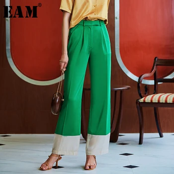 

[EAM] Pleated Spliced Metal Button Personality High Waist Trousers New Loose Fit Pants Women Fashion Spring Autumn 2020 JZ055