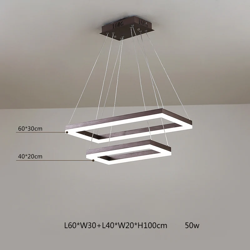 Прямоугольный современный светодиодный подвесной светильник для гостиной, спальни, столовой, черный/белый/коричневый алюминиевый домашний декоративный акриловый подвесной светильник - Цвет корпуса: 40x20  60x30cm
