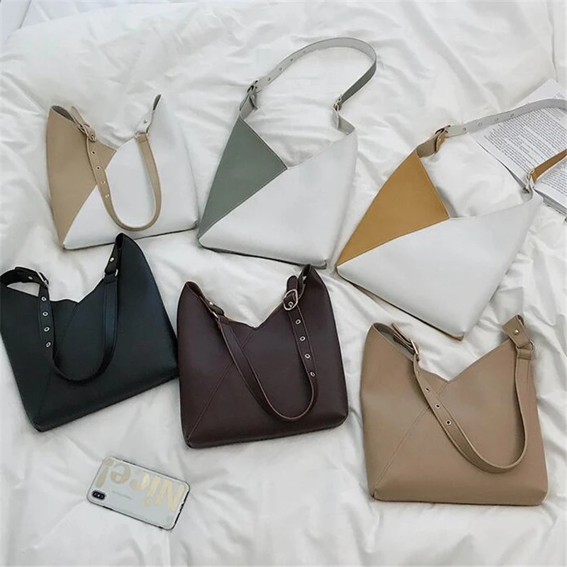 Новые женские диагональные сумки на одно плечо Модные Простые Стильные композитные сумки 2 в 1 контрастные цвета большие сумки маленький кошелек-клатч