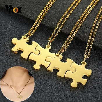 

Vnox 2/3/4/5 pcs Necklaces Set Personalize Name BFF Necklaces for Women Men Stainless Steel Heart Puzzle Pendants Special Gift