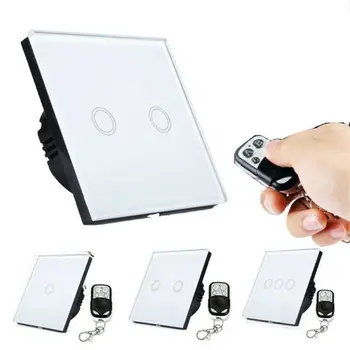 

Wall Sensor Touch Switch 1 2 3 Gang 1 Way Crystal Glass Wall Lamp Switch EU UK Standard Waterproof with RF Remote Control
