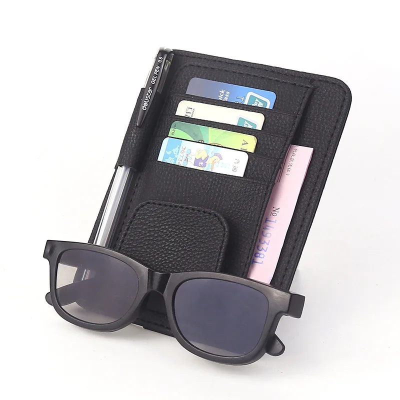 

Car Mounted Sun Shade Card Holder Car Voucher Storage Glasses Card Slot 4-Color Embossed Leather High-Speed Fuel Card